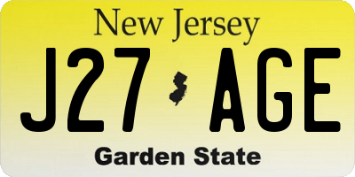 NJ license plate J27AGE