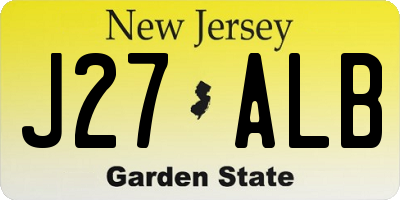 NJ license plate J27ALB