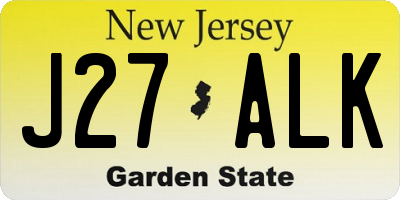 NJ license plate J27ALK