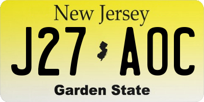 NJ license plate J27AOC