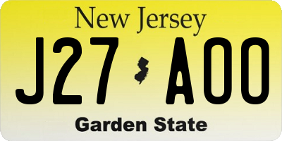 NJ license plate J27AOO