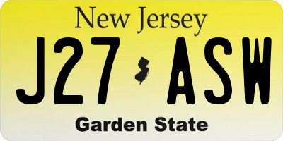 NJ license plate J27ASW