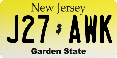 NJ license plate J27AWK