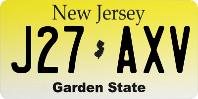 NJ license plate J27AXV