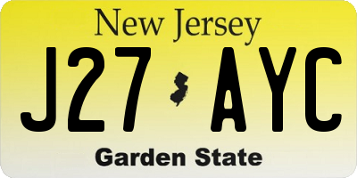 NJ license plate J27AYC