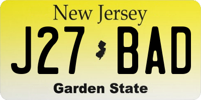 NJ license plate J27BAD