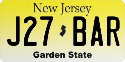 NJ license plate J27BAR