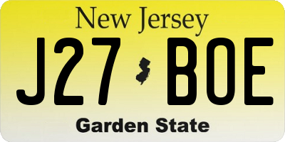NJ license plate J27BOE