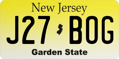 NJ license plate J27BOG