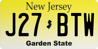 NJ license plate J27BTW