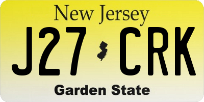 NJ license plate J27CRK