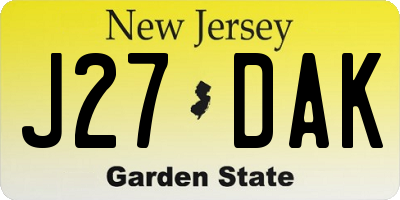 NJ license plate J27DAK