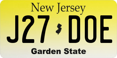 NJ license plate J27DOE