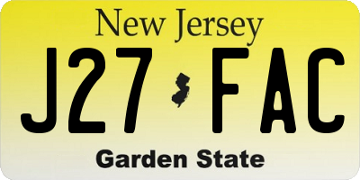 NJ license plate J27FAC