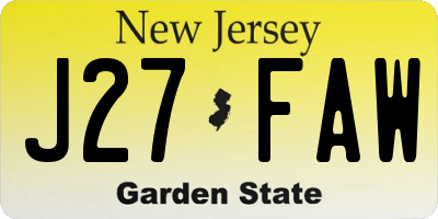 NJ license plate J27FAW