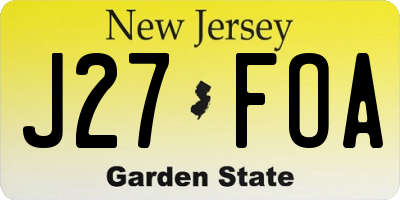 NJ license plate J27FOA