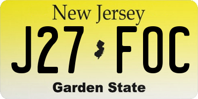 NJ license plate J27FOC
