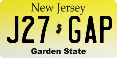 NJ license plate J27GAP