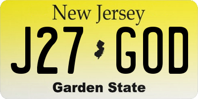 NJ license plate J27GOD