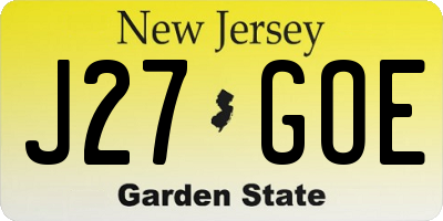 NJ license plate J27GOE