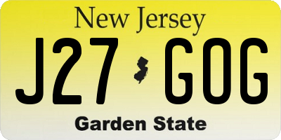 NJ license plate J27GOG
