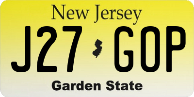 NJ license plate J27GOP