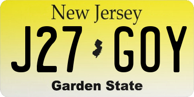 NJ license plate J27GOY