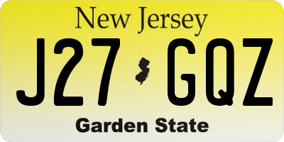 NJ license plate J27GQZ