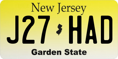 NJ license plate J27HAD