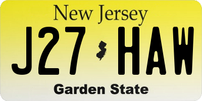NJ license plate J27HAW