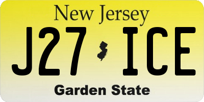 NJ license plate J27ICE