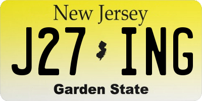 NJ license plate J27ING