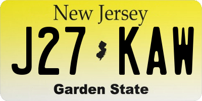 NJ license plate J27KAW