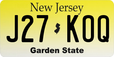 NJ license plate J27KOQ