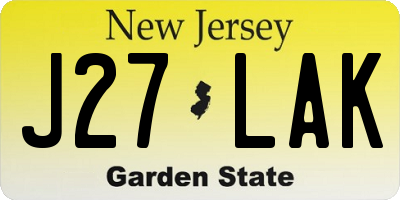 NJ license plate J27LAK