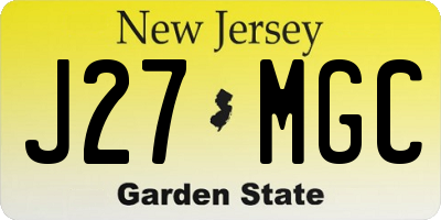 NJ license plate J27MGC