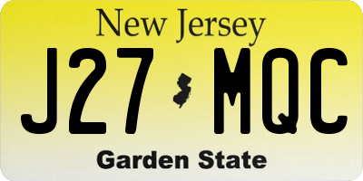 NJ license plate J27MQC