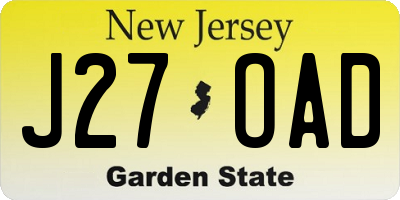 NJ license plate J27OAD