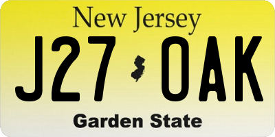 NJ license plate J27OAK