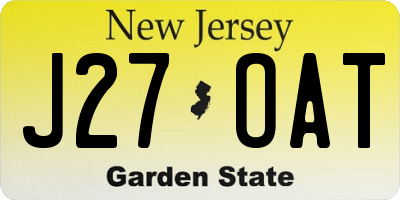 NJ license plate J27OAT