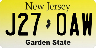 NJ license plate J27OAW