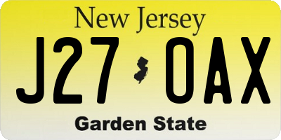 NJ license plate J27OAX