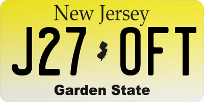 NJ license plate J27OFT