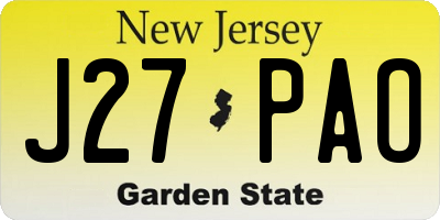 NJ license plate J27PAO