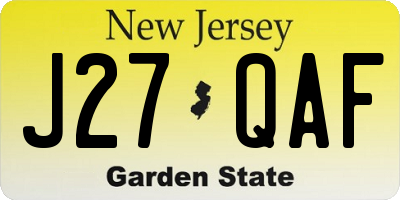 NJ license plate J27QAF