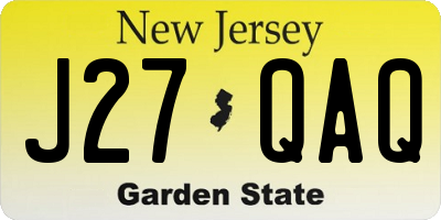 NJ license plate J27QAQ