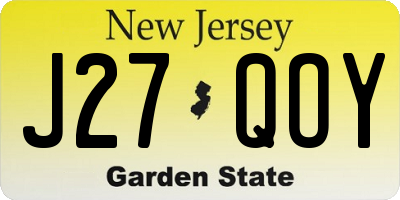 NJ license plate J27QOY