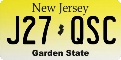 NJ license plate J27QSC