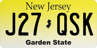 NJ license plate J27QSK