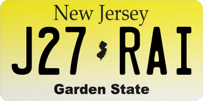 NJ license plate J27RAI